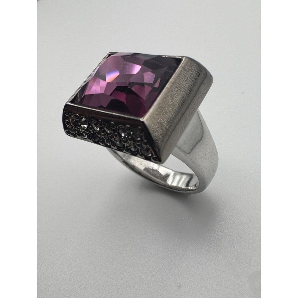 Lia Sophia Ring In The Mix Purple Glass Hematite Stone Cocktail Statement Size 9 - Picture 6 of 11